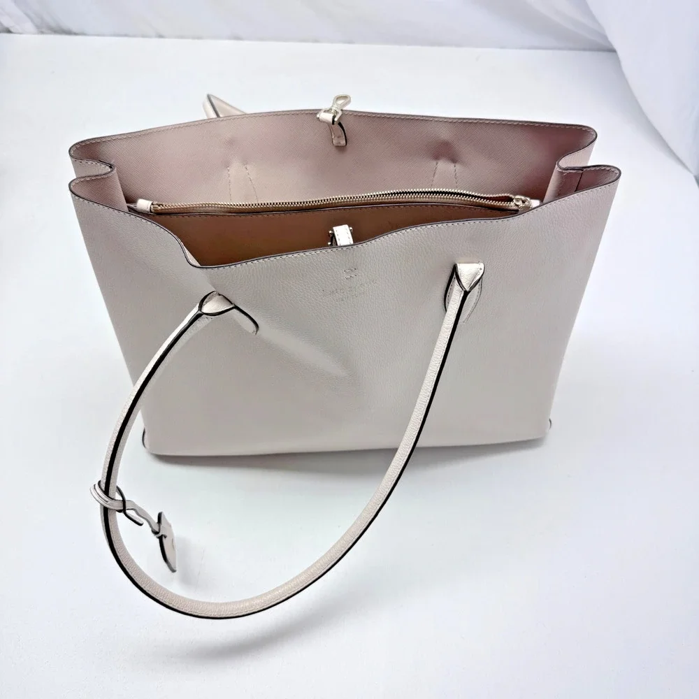Kate Spade Harper Large Leather Tote Bag Parchment White Grey 15
